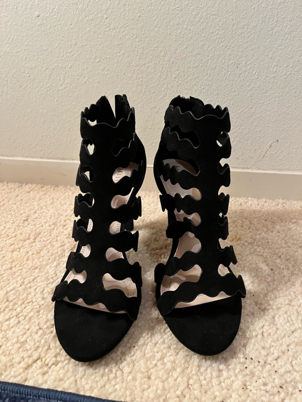 Kelly & Katie Black Scallop Cutout High Heel Sandals